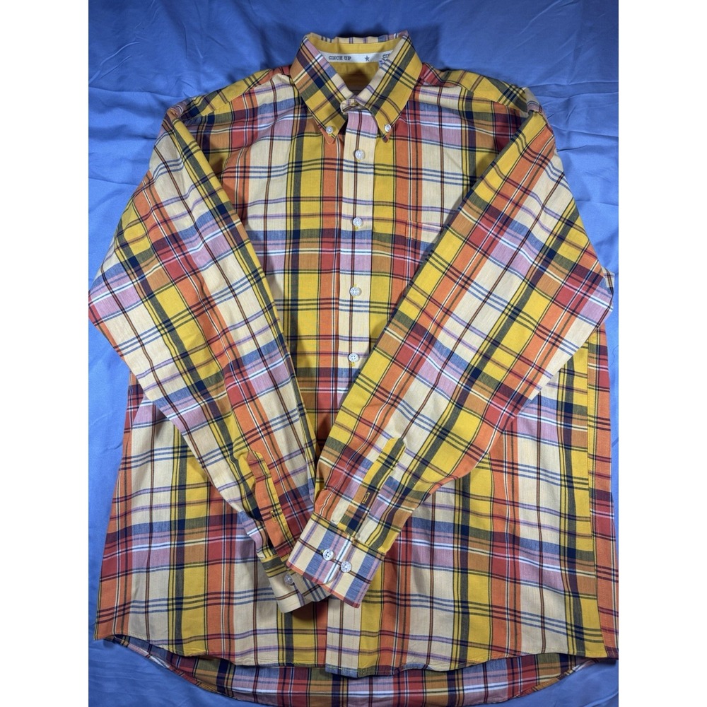 Vintage Cinch Men's Yellow Plaid Long Sleeve Button Up Shirt Size Medium